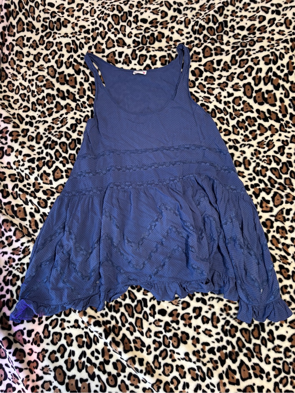 Free People Blue w/ Black Polkadots Ruffle Hem Dress - Violet Harmon Inspired